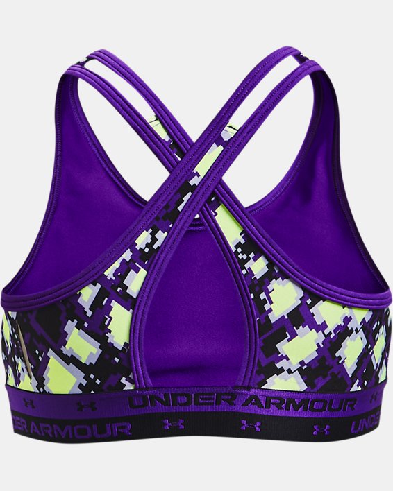 Mädchen UA Crossback Sport-BH mit Druck, Purple, pdpMainDesktop image number 1